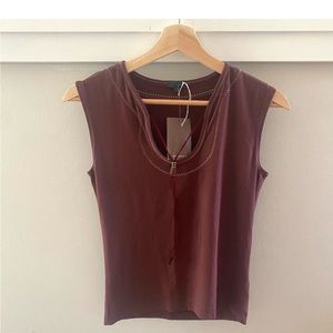 Small Anthropologie Jethro Boho SW Brown Sleeveless Split V-neck shirt Women’s